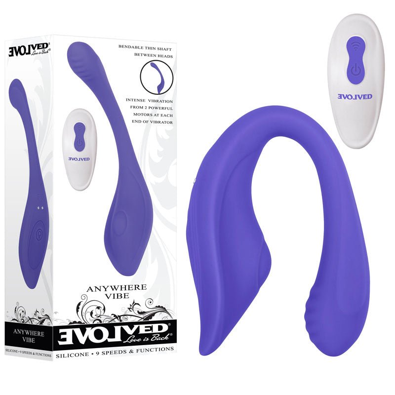 Buy Evolved ANYWHERE VIBE - Purple USB Rechargeable Flexible Vibe with Remote – Naughtyhut NZ sex toys online. Discreet delivery & top brands.