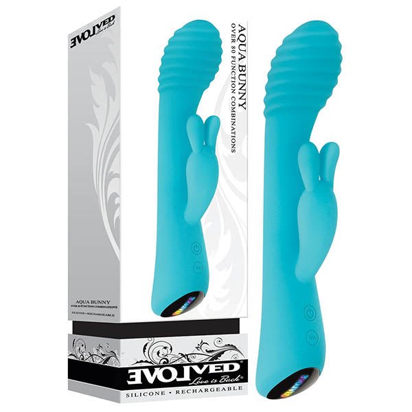 Buy Evolved Aqua Bunny - Blue 21.3 cm (8.4'') USB Rechargeable Rabbit Vibrator – Naughtyhut NZ sex toys online. Discreet delivery & top brands.