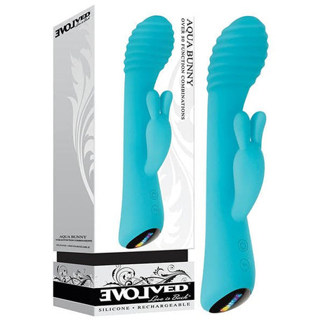Buy Evolved Aqua Bunny - Blue 21.3 cm (8.4'') USB Rechargeable Rabbit Vibrator – Naughtyhut NZ sex toys online. Discreet delivery & top brands.