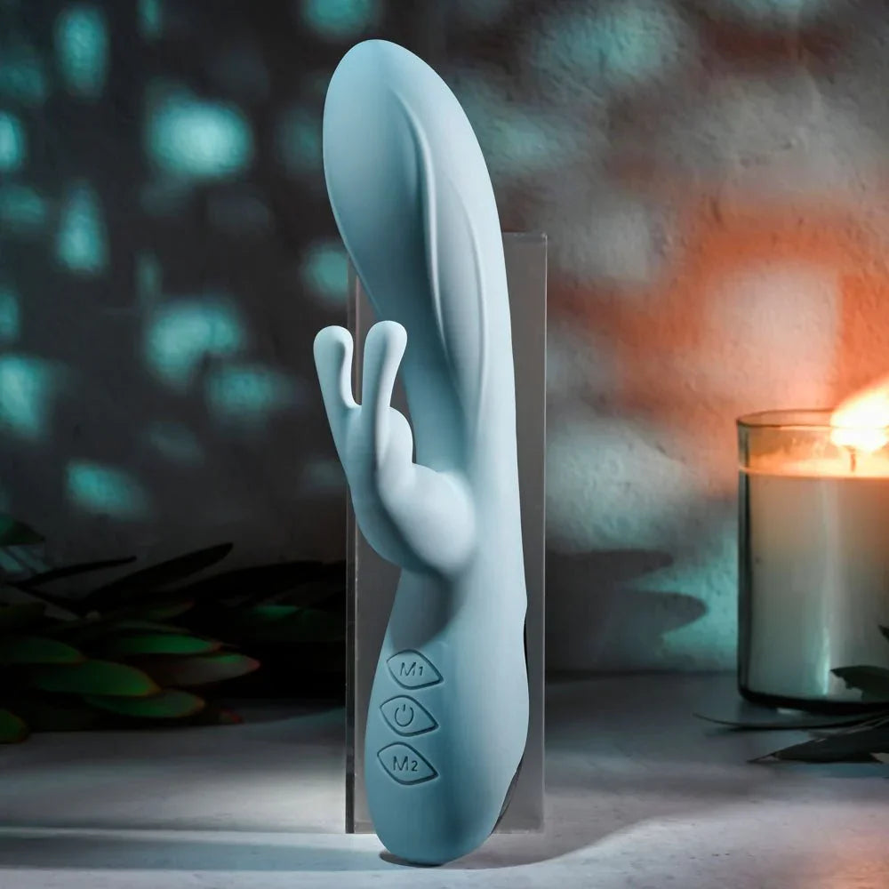 Evolved Boss Bunny in Baby Blue upright and turned, showing the rabbit ears and curved shaft