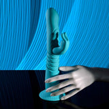 Buy Evolved BUNNY HOP - Teal 25.1 cm USB Rechargeable Thrusting Rabbit Vibrator with Suction Base – Naughtyhut NZ sex toys online. Discreet delivery & top brands.