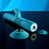 Buy Evolved BUNNY HOP - Teal 25.1 cm USB Rechargeable Thrusting Rabbit Vibrator with Suction Base – Naughtyhut NZ sex toys online. Discreet delivery & top brands.