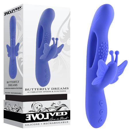 Buy Evolved BUTTERFLY DREAMS - Purple 23.8 cm USB Rechargeable Butterfly Vibrator – Naughtyhut NZ sex toys online. Discreet delivery & top brands.