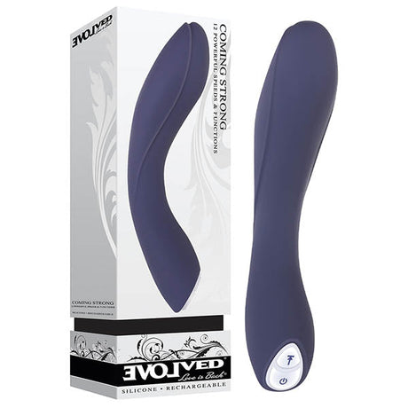 Buy Evolved Coming Strong - Navy Blue 119 cm (7.5'') USB Rechargeable Vibrator – Naughtyhut NZ sex toys online. Discreet delivery & top brands.