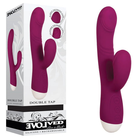 Buy Evolved Double Tap - Burgundy Red 22.2 cm USB Rechargeable Rabbit Vibrator – Naughtyhut NZ sex toys online. Discreet delivery & top brands.