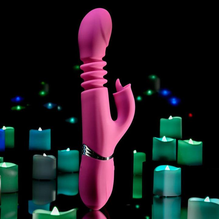 Evolved PINK DRAGON - Pink 24.2 cm USB Rechargeable Thrusting Rabbit Vibrator – Sex toys NZ by Naughtyhut. Discreet delivery nationwide.