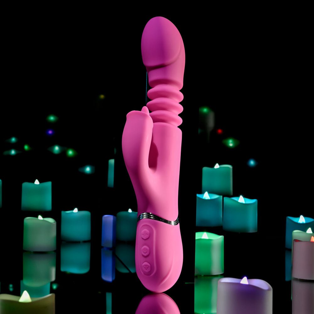 Evolved PINK DRAGON - Pink 24.2 cm USB Rechargeable Thrusting Rabbit Vibrator – Sex toys NZ by Naughtyhut. Discreet delivery nationwide.