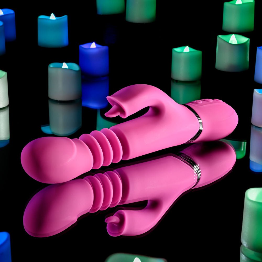 Evolved PINK DRAGON - Pink 24.2 cm USB Rechargeable Thrusting Rabbit Vibrator – Sex toys NZ by Naughtyhut. Discreet delivery nationwide.