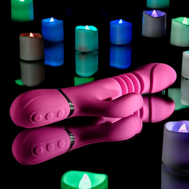 Evolved PINK DRAGON - Pink 24.2 cm USB Rechargeable Thrusting Rabbit Vibrator – Sex toys NZ by Naughtyhut. Discreet delivery nationwide.