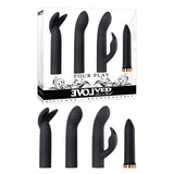 Buy Evolved Four Play - Black USB Rechargeable Bullet with 3 Sleeves – Naughtyhut NZ sex toys online. Discreet delivery & top brands.