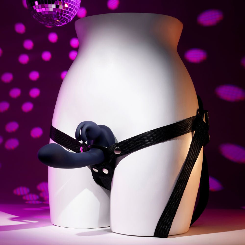 Buy Evolved GIVING VIBES - Black 14.6 cm USB Rechargeable Vibrating Strap - On with Remote – Naughtyhut NZ sex toys online. Discreet delivery & top brands.