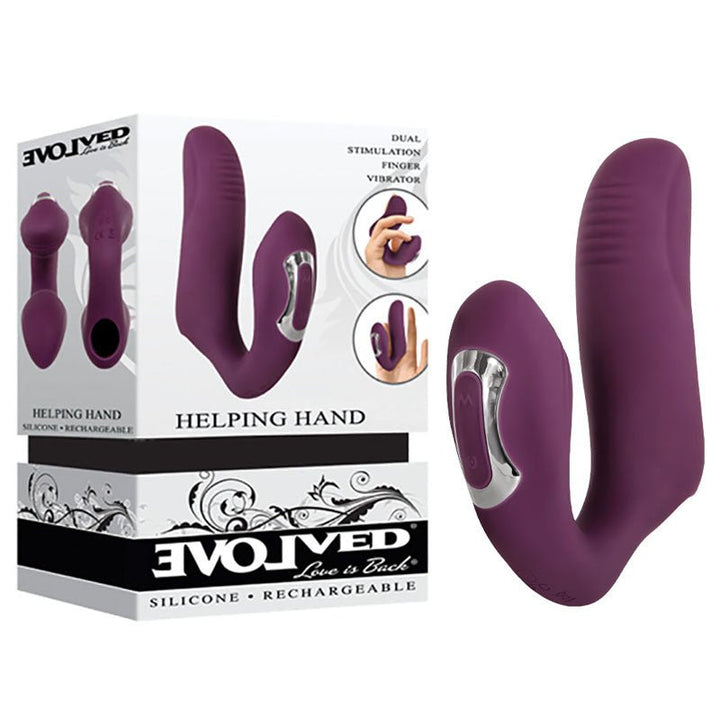 Evolved Helping Hand - Purple USB Rechargeable Dual Finger Stimulator – Sex toys NZ by Naughtyhut. Discreet delivery nationwide.