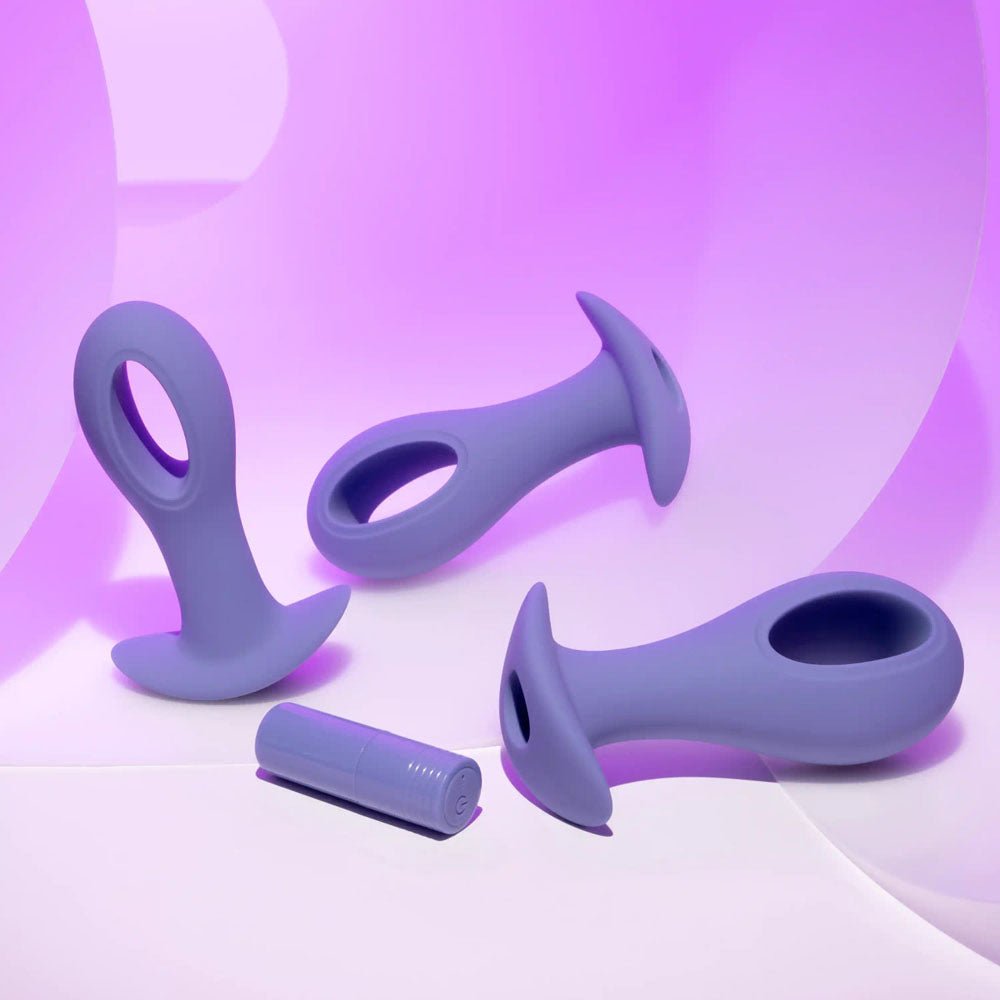 Buy Evolved HOLE PUNCH PLUG SET - Purple Butt Plugs with Interchangeable Bullet - Set of 3 Sizes – Naughtyhut NZ sex toys online. Discreet delivery & top brands.