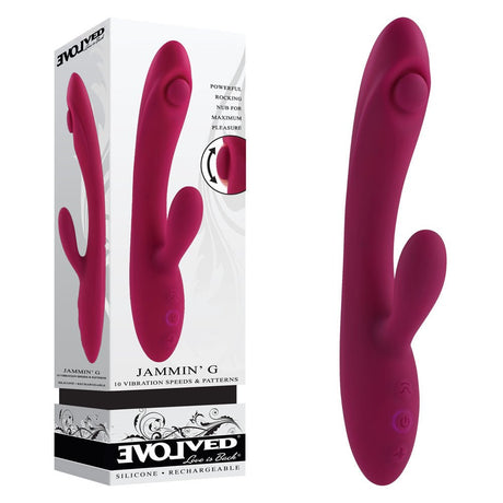 Buy Evolved JAMMIN' G - Burgundy 20.1 cm USB Rechargeable Rabbit Vibrator – Naughtyhut NZ sex toys online. Discreet delivery & top brands.