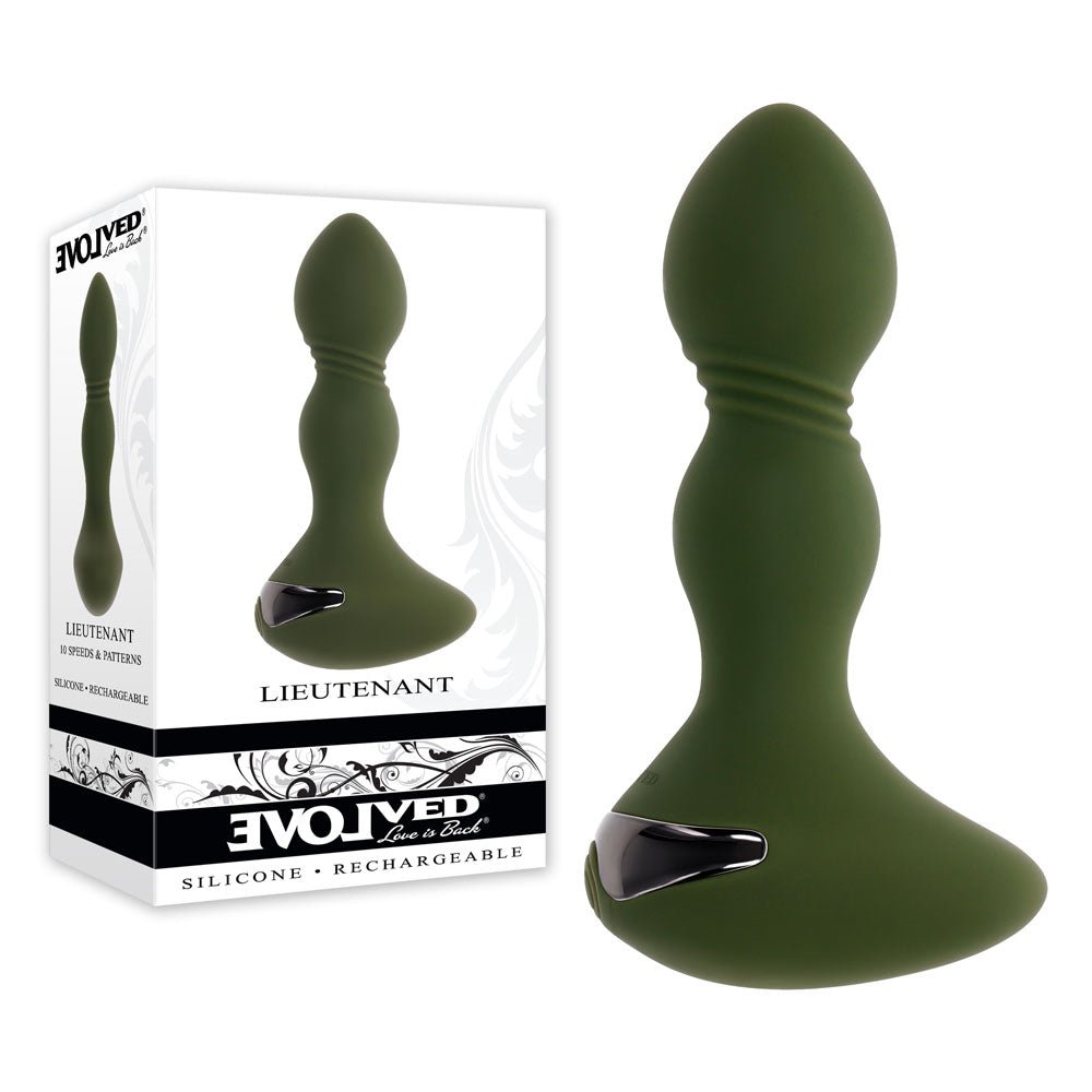Evolved LIEUTENANT - Green 12.2 cm USB Rechargeable Vibrating Butt Plug – Sex toys NZ by Naughtyhut. Discreet delivery nationwide.