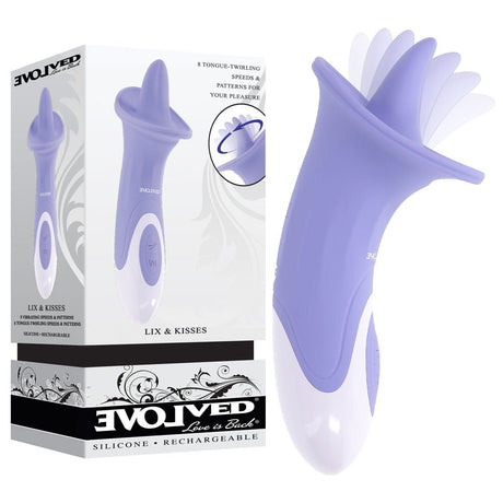 Buy Evolved LIX & KISSES - Purple 18.7 cm USB Rechargeable Flicking Tongue Stimulator – Naughtyhut NZ sex toys online. Discreet delivery & top brands.