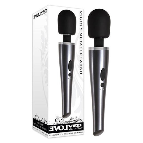 Buy Evolved Mighty Metallic Wand - Silver 30.5 cm (12'') USB Rechargeable Massage Wand – Naughtyhut NZ sex toys online. Discreet delivery & top brands.