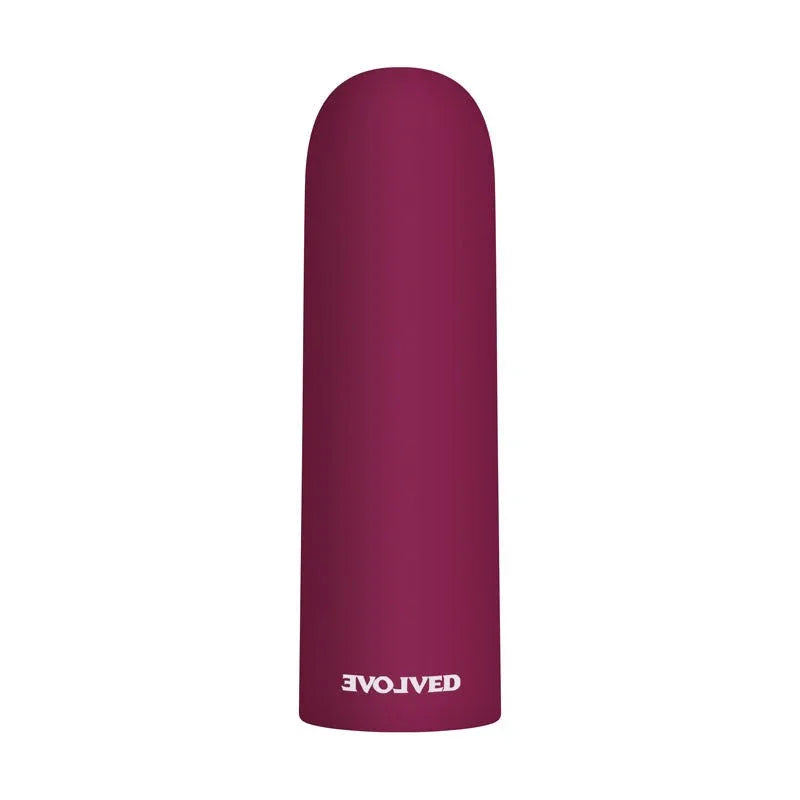 Evolved Mighty Thick bullet in Burgundy Red alone and upright on white, Evolved logo on the shaft