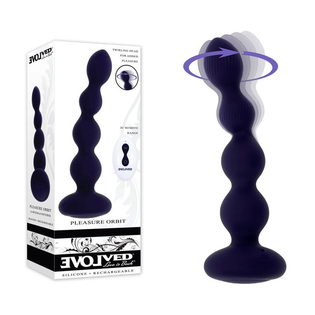 Buy Evolved PLEASURE ORBIT - Navy Blue 17.8 cm USB Rechargeable Twirling & Vibrating Anal Beads with Remote – Naughtyhut NZ sex toys online. Discreet delivery & top brands.