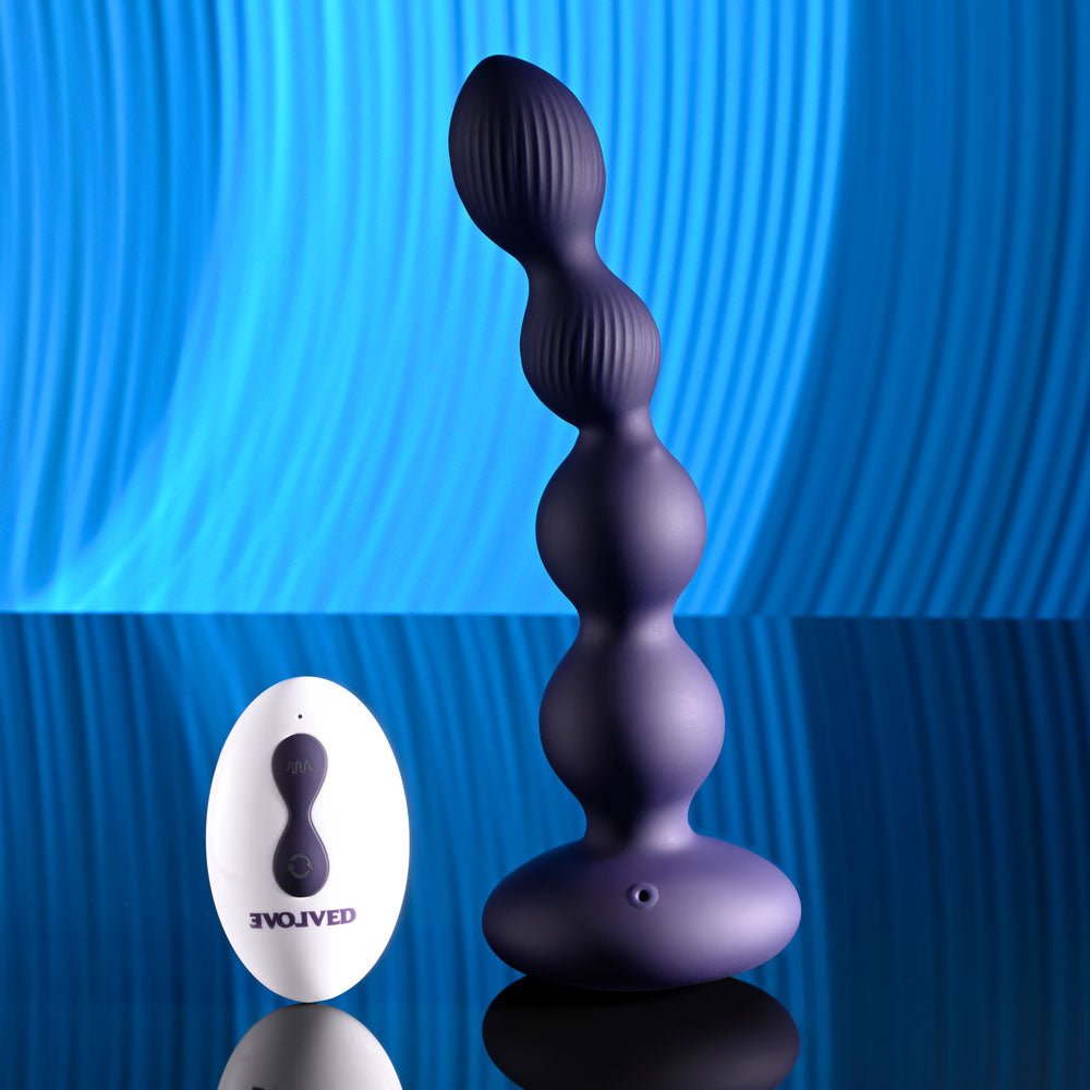 Buy Evolved PLEASURE ORBIT - Navy Blue 17.8 cm USB Rechargeable Twirling & Vibrating Anal Beads with Remote – Naughtyhut NZ sex toys online. Discreet delivery & top brands.