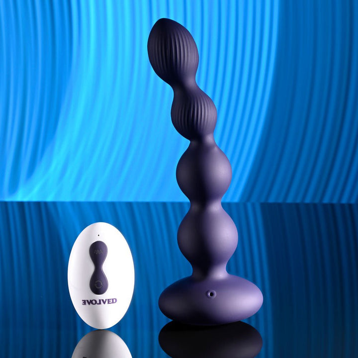 Evolved PLEASURE ORBIT - Navy Blue 17.8 cm USB Rechargeable Twirling & Vibrating Anal Beads with Remote – Sex toys NZ by Naughtyhut. Discreet delivery nationwide.