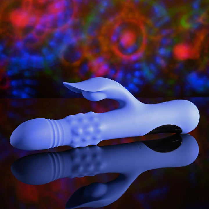 Evolved POP GOES THE O - Purple 24.7 cm USB Rechargeable Thrusting & Bulging Rabbit Vibrator – Sex toys NZ by Naughtyhut. Discreet delivery nationwide.
