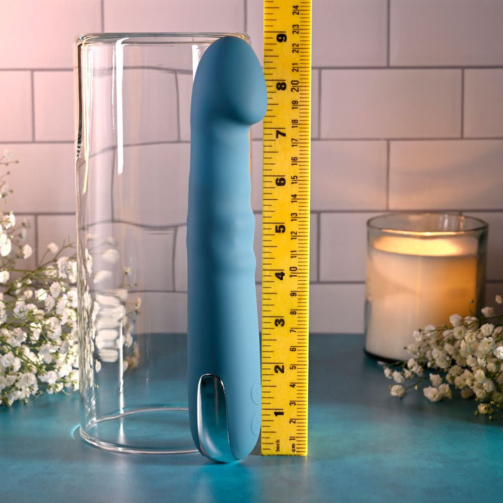 Evolved QUEEN OF ALL TRADES - Blue 22.6 cm USB Rechargeable Thrusting & Rotating Vibrator – Sex toys NZ by Naughtyhut. Discreet delivery nationwide.