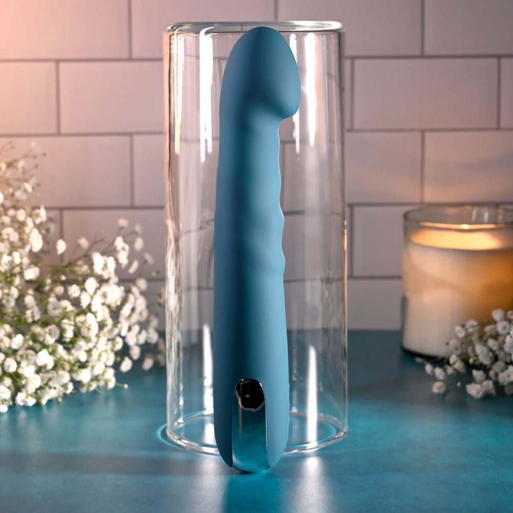 Evolved QUEEN OF ALL TRADES - Blue 22.6 cm USB Rechargeable Thrusting & Rotating Vibrator – Sex toys NZ by Naughtyhut. Discreet delivery nationwide.