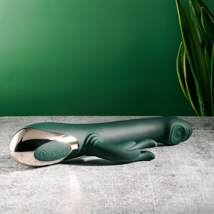 Evolved RABBIT TAP TAP - Green 25 cm USB Rechargeable Rabbit Vibrator with Tapping Tip – Sex toys NZ by Naughtyhut. Discreet delivery nationwide.