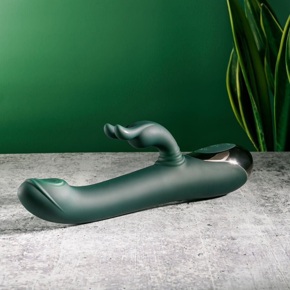 Evolved RABBIT TAP TAP - Green 25 cm USB Rechargeable Rabbit Vibrator with Tapping Tip – Sex toys NZ by Naughtyhut. Discreet delivery nationwide.