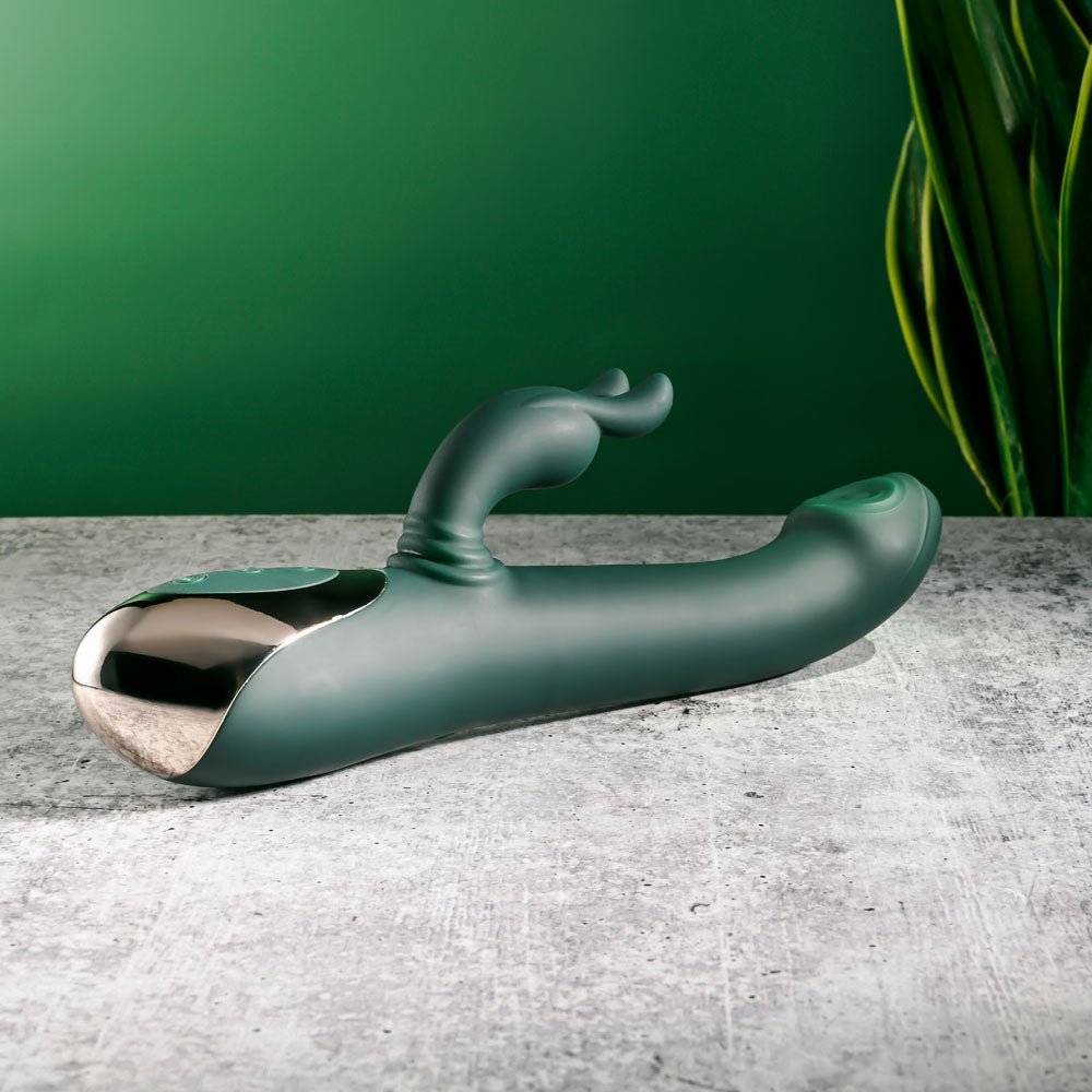 Evolved RABBIT TAP TAP - Green 25 cm USB Rechargeable Rabbit Vibrator with Tapping Tip – Sex toys NZ by Naughtyhut. Discreet delivery nationwide.