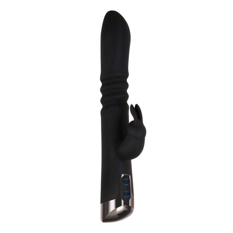 Evolved Rapid Rabbit - Black 25.4 cm USB Rechargeable Thrusting Rabbit Vibrator – Sex toys NZ by Naughtyhut. Discreet delivery nationwide.