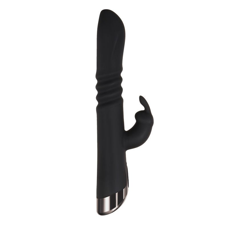 Evolved Rapid Rabbit - Black 25.4 cm USB Rechargeable Thrusting Rabbit Vibrator – Sex toys NZ by Naughtyhut. Discreet delivery nationwide.