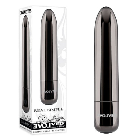 Buy Evolved REAL SIMPLE - Black Chrome 10 cm USB Rechargeable Bullet at NZ’s Mega Adult Toys Store. Discover premium sex toys with discreet shipping at the best price in NZ