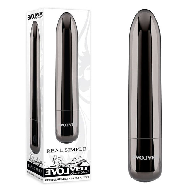 Buy Evolved REAL SIMPLE - Black Chrome 10 cm USB Rechargeable Bullet at NZ’s Mega Adult Toys Store. Discover premium sex toys with discreet shipping at the best price in NZ