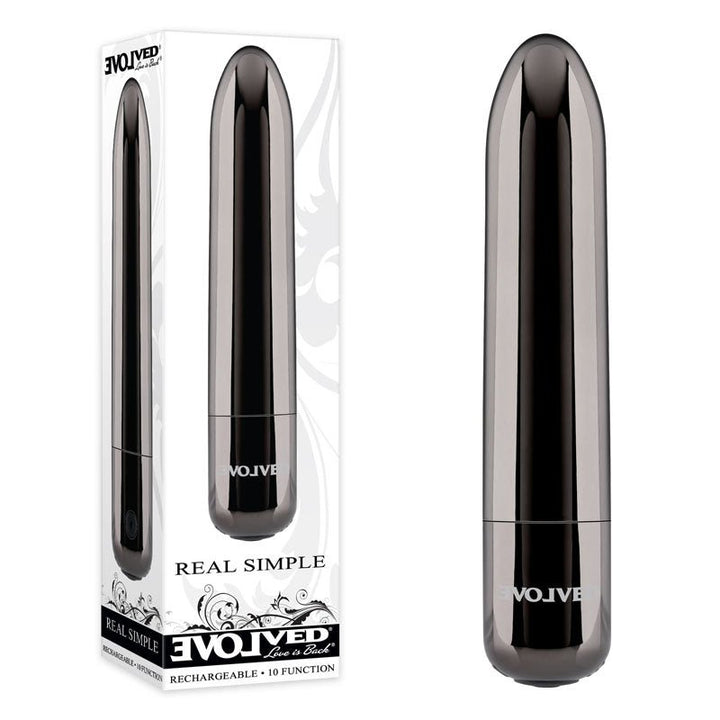Evolved REAL SIMPLE - Black Chrome 10 cm USB Rechargeable Bullet – Sex toys NZ by Naughtyhut. Discreet delivery nationwide.