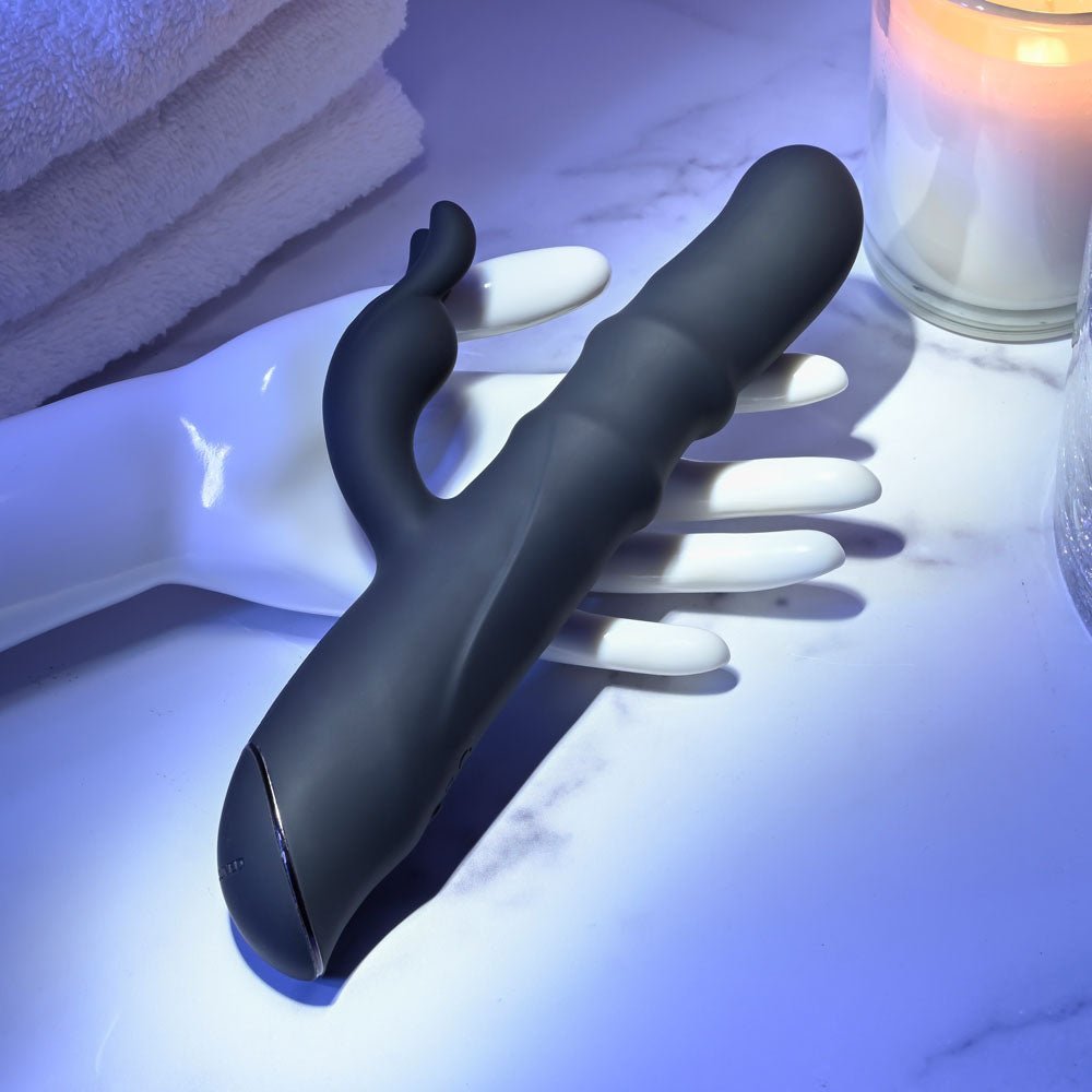 Evolved RINGMASTER - Black 23.1 cm USB Rechargeable Rabbit Vibrator – Sex toys NZ by Naughtyhut. Discreet delivery nationwide.
