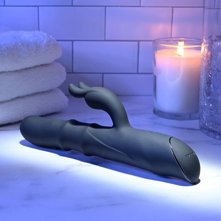 Evolved RINGMASTER - Black 23.1 cm USB Rechargeable Rabbit Vibrator – Sex toys NZ by Naughtyhut. Discreet delivery nationwide.