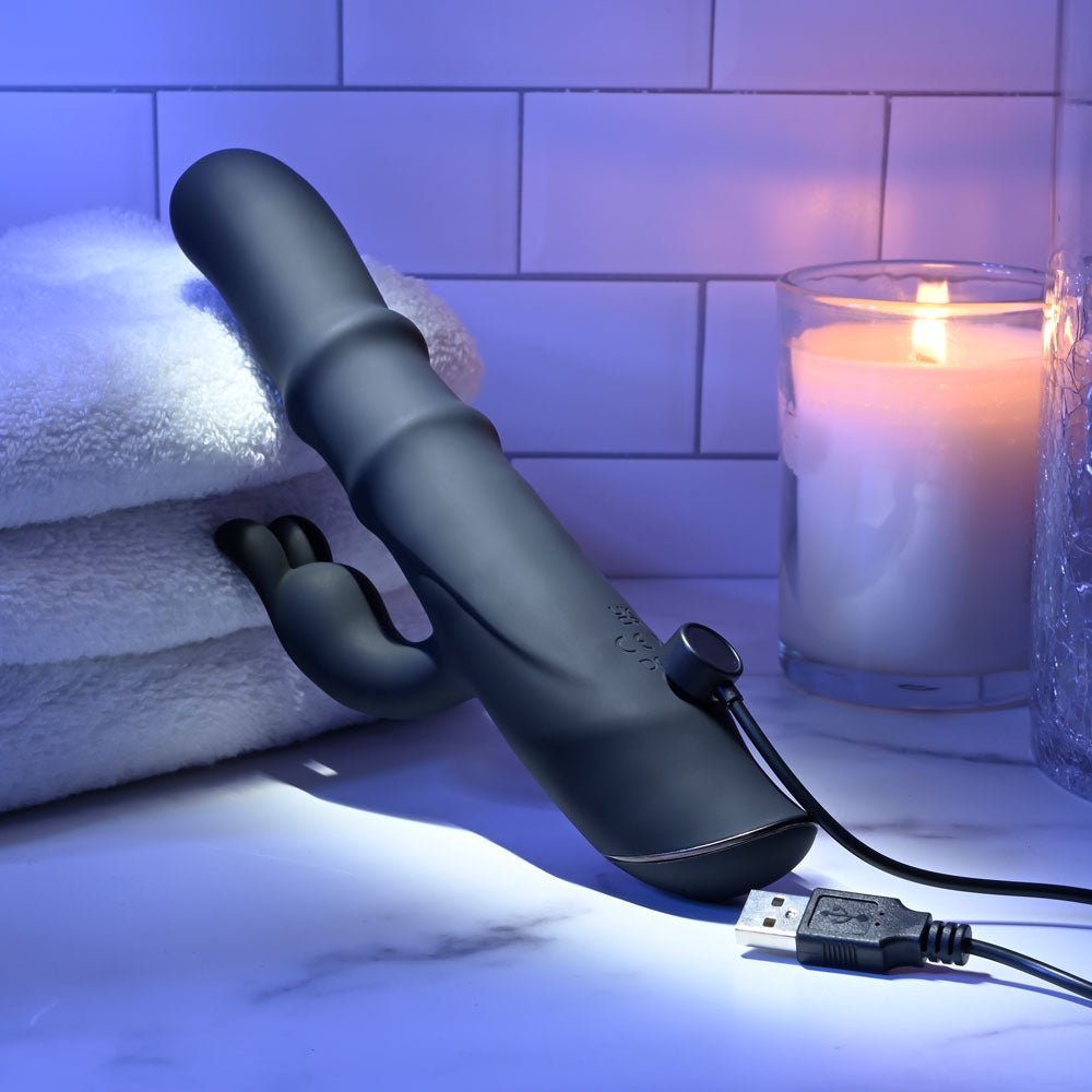 Evolved RINGMASTER - Black 23.1 cm USB Rechargeable Rabbit Vibrator – Sex toys NZ by Naughtyhut. Discreet delivery nationwide.