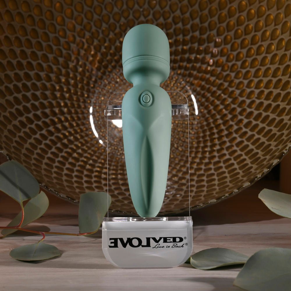 Buy Evolved RUMBLE WAND - Olive Greeb 13.4 USB Rechargeable Mini Massage Wand – Naughtyhut NZ sex toys online. Discreet delivery & top brands.