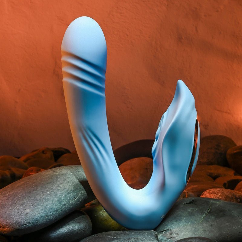 Evolved TAP & THRUST - Blue USB Rechargeable Dual Vibrator – Sex toys NZ by Naughtyhut. Discreet delivery nationwide.