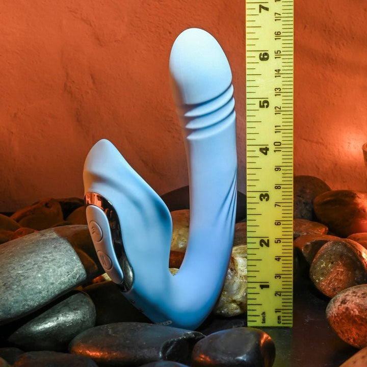 Evolved TAP & THRUST - Blue USB Rechargeable Dual Vibrator – Sex toys NZ by Naughtyhut. Discreet delivery nationwide.