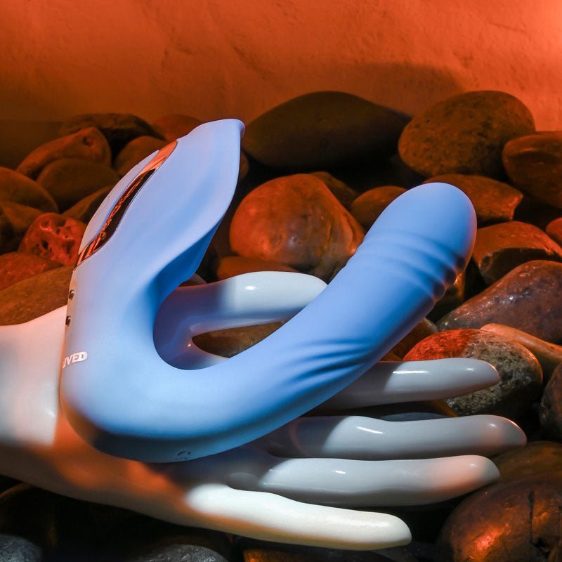 Evolved TAP & THRUST - Blue USB Rechargeable Dual Vibrator – Sex toys NZ by Naughtyhut. Discreet delivery nationwide.