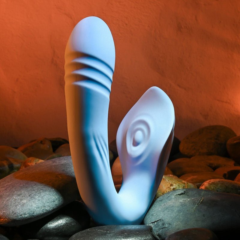 Evolved TAP & THRUST - Blue USB Rechargeable Dual Vibrator – Sex toys NZ by Naughtyhut. Discreet delivery nationwide.