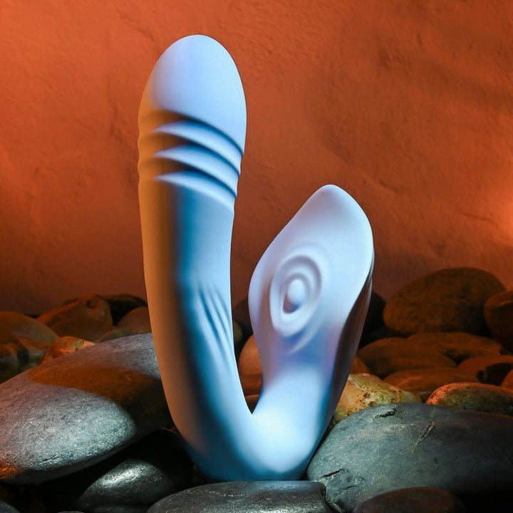 Evolved TAP & THRUST - Blue USB Rechargeable Dual Vibrator – Sex toys NZ by Naughtyhut. Discreet delivery nationwide.