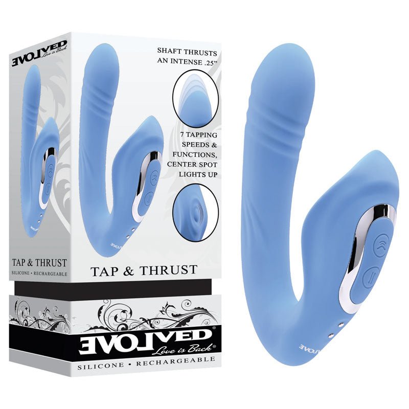 Evolved TAP & THRUST - Blue USB Rechargeable Dual Vibrator – Sex toys NZ by Naughtyhut. Discreet delivery nationwide.