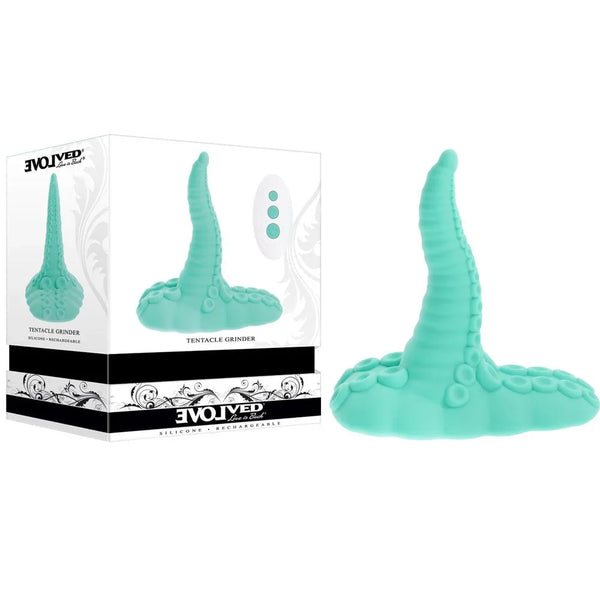 Evolved Tentacle Grinder retail box beside the mint green suckered tentacle grinding pad