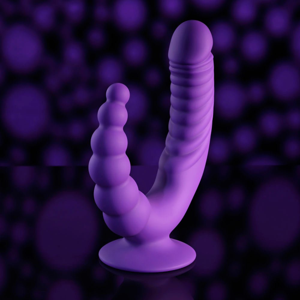 Buy Evolved THE RIDER - Purple USB Rechargeable Double Ended Vibrator with Wireless Remote – Naughtyhut NZ sex toys online. Discreet delivery & top brands.