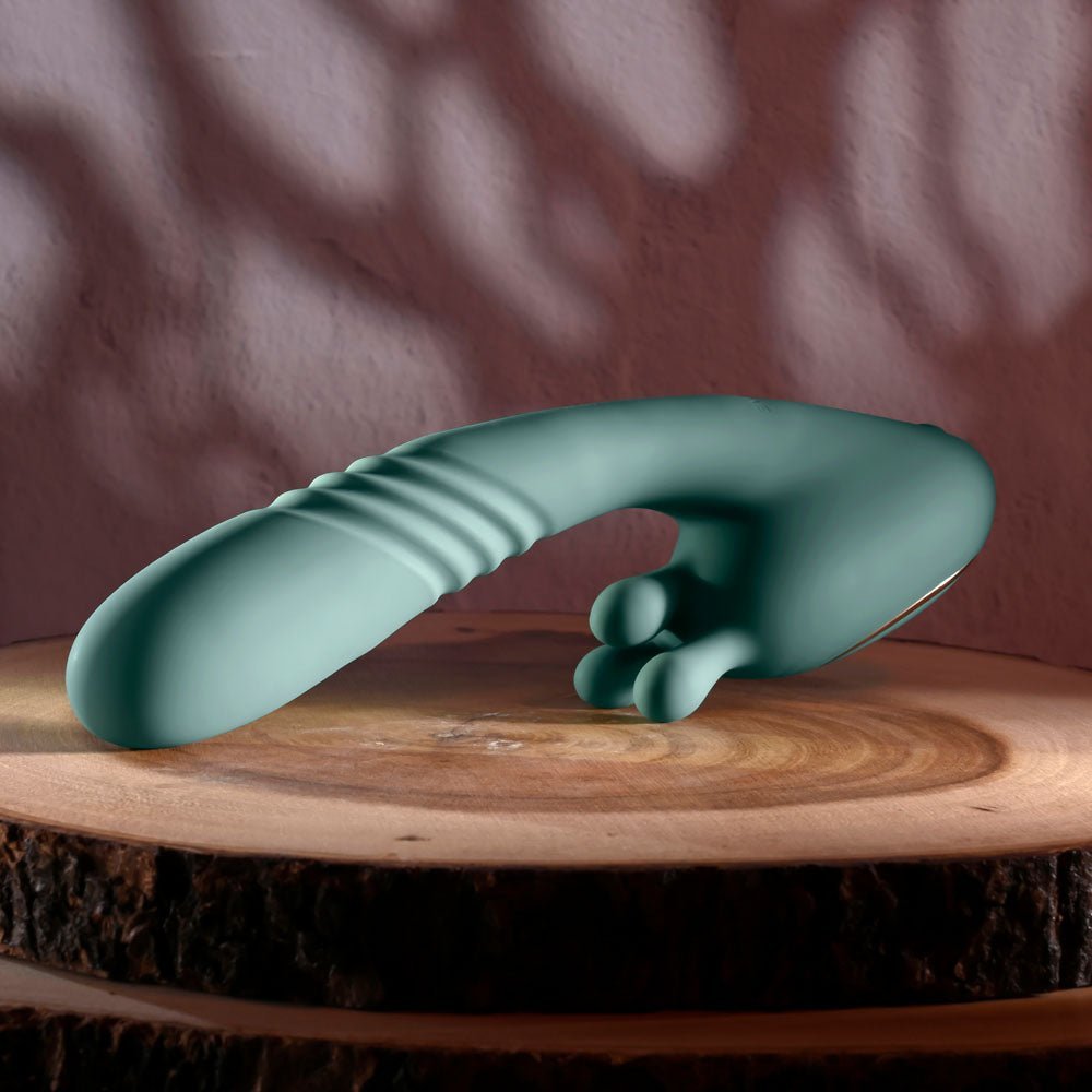 Evolved THRUST INTO ECSTASY - Green 21 cm USB Rechargeable Thrusting & Rotating Vibrator – Sex toys NZ by Naughtyhut. Discreet delivery nationwide.