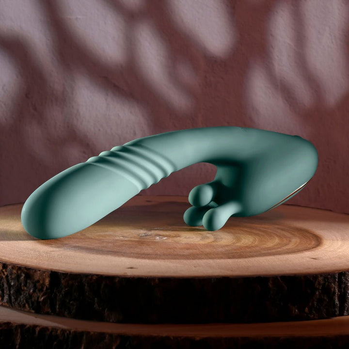 Evolved THRUST INTO ECSTASY - Green 21 cm USB Rechargeable Thrusting & Rotating Vibrator – Sex toys NZ by Naughtyhut. Discreet delivery nationwide.